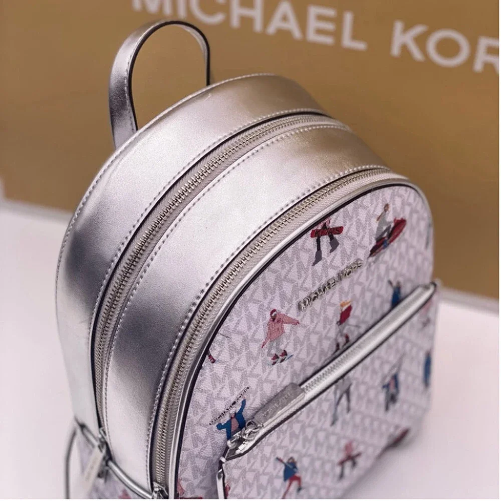Michael Kors Jet Set Girls Adina Medium Backpack MK Bright White Silver